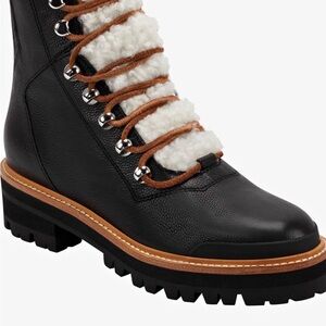 Marc Fisher Black Leather Lace Up Boots with Shearling